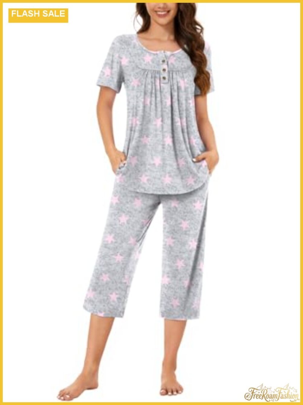 2 Piece Pajama Set for Women Rayon Spandex Short Sleeve Sleepwear Lounge